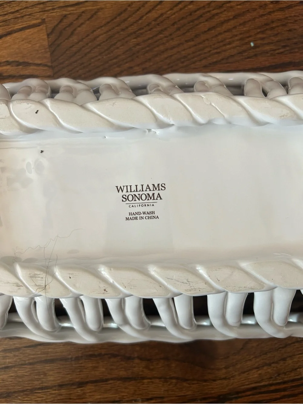 Williams Sonoma White Ceramic Braided Basket
